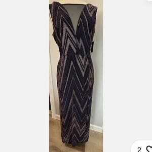Alexa B Nites Navy and Rose Gold Chevron Prom Dress